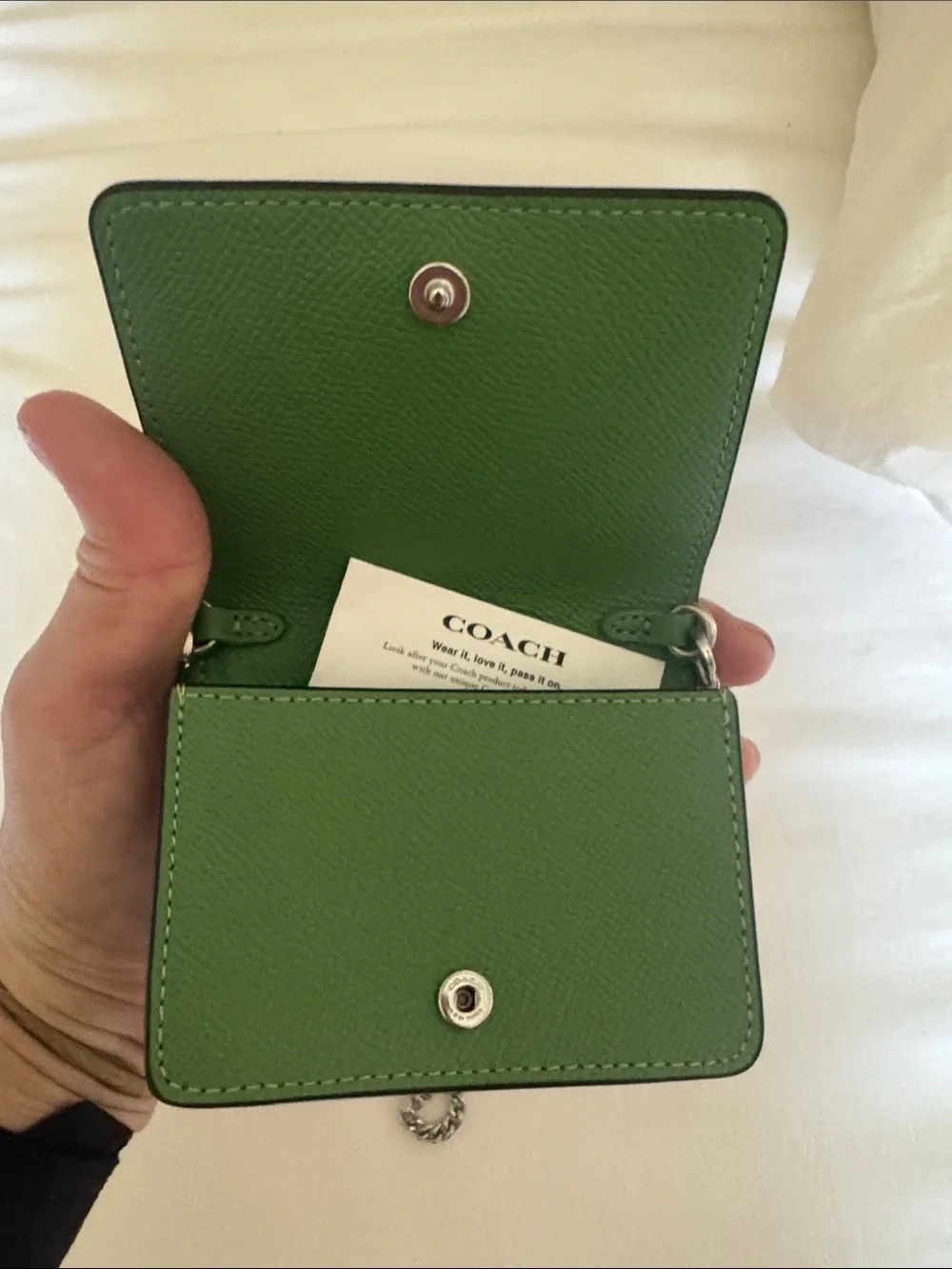 COACH Green Pebbled Leather Crossbody with Silver Chain - Picture 3 of 3